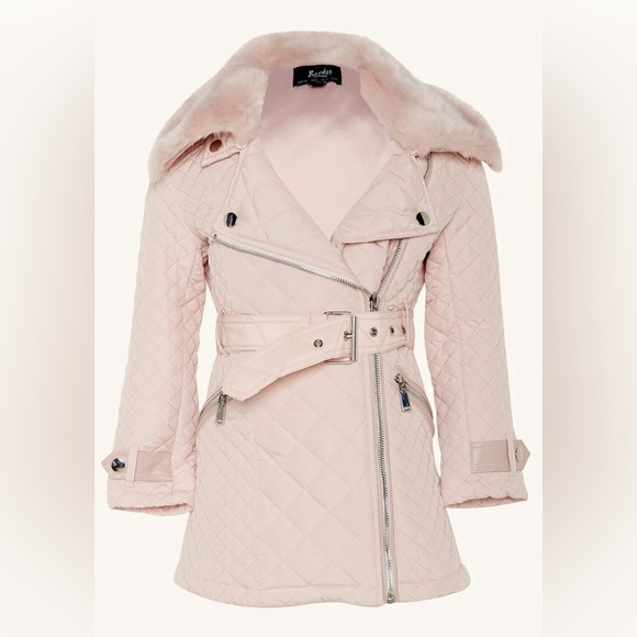 Bardot Junior Tween Girl Grace Quilted Coat In Blush Removable Faux Fur … - Picture 4 of 9